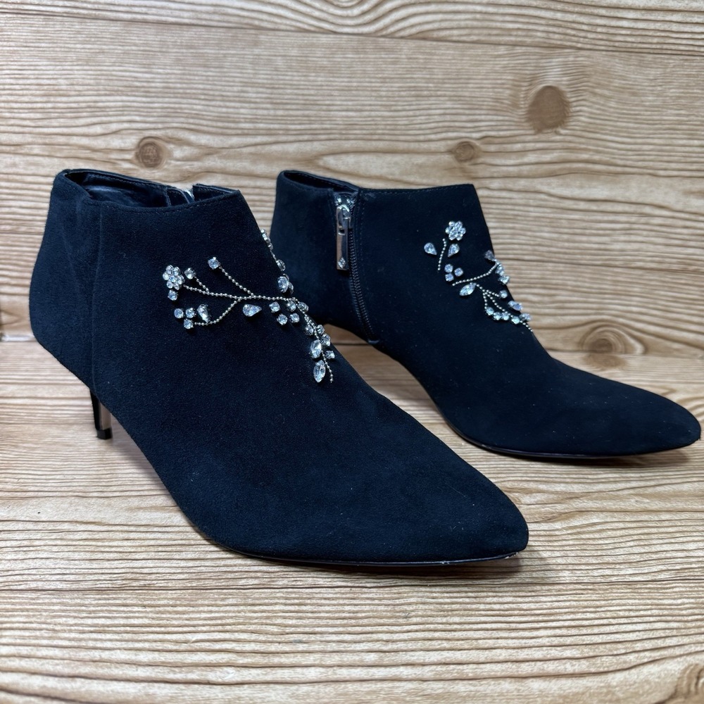 Nanette Lepore Black Ankle Boots with Silver Embellishments